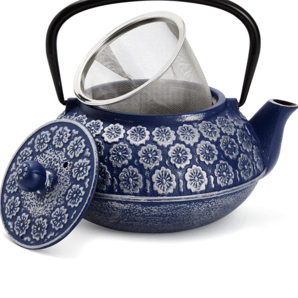 Juvale, Blue and Silver cast iron teapot with infuser for looseleaf and teabags